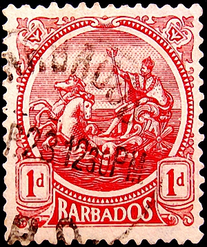 Барбадос 1916 год . Мифология , колесница . 1,0 p . Каталог 6 фунтов .